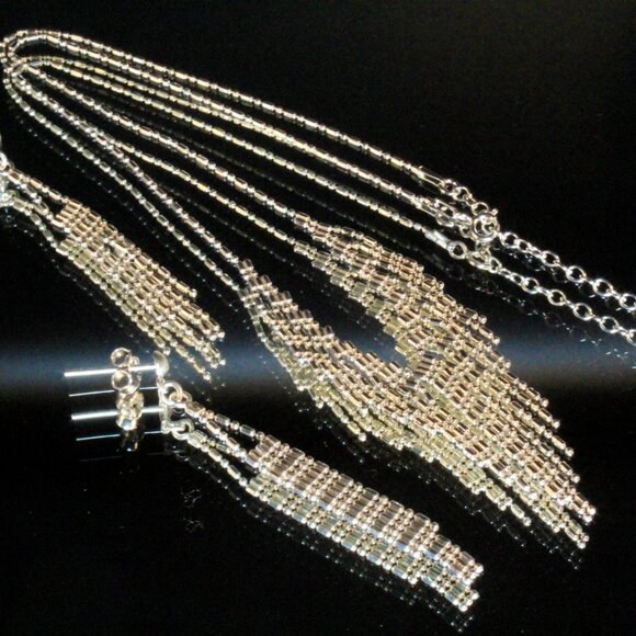 Contemporary Sterling Silver Dainty Drop Waterfall Necklace Earrings Set - Picture 6 of 7